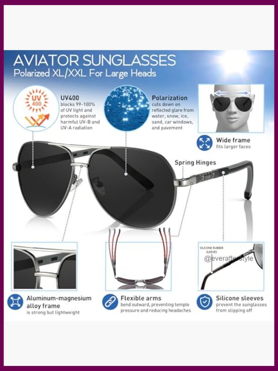 Metal Aviator Sunglasses Polarized UV400 Protection for Large Heads main image 7